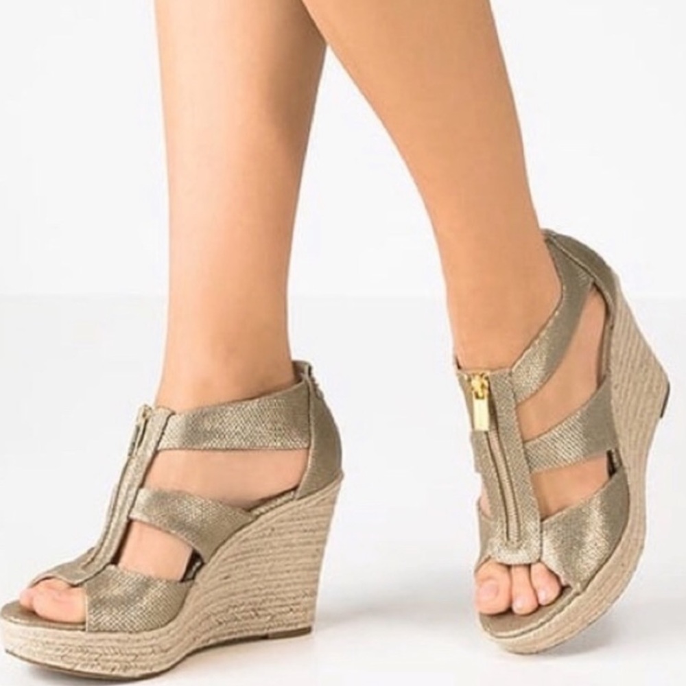 MICHAEL KORS Berkley Gold Espadrille Wedge Sandals